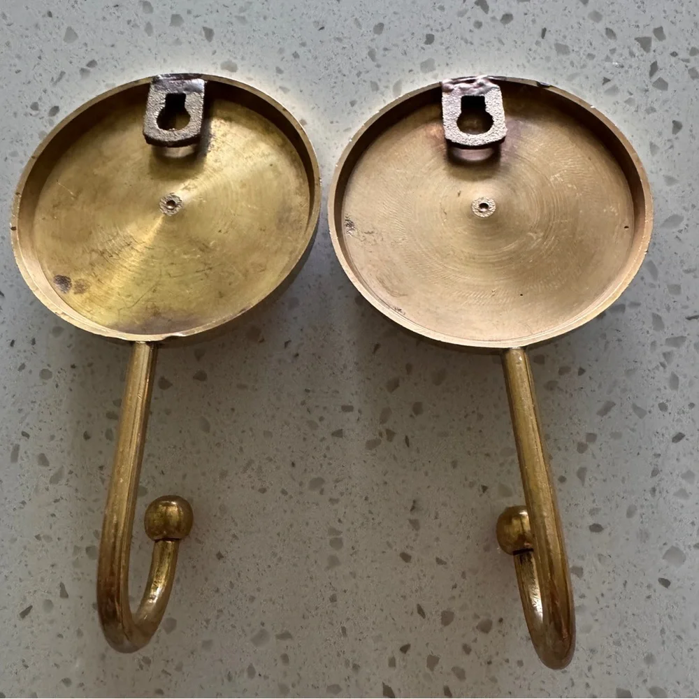 Brass Wall Hooks with Mother-of-Pearl Inlay - Set of 2